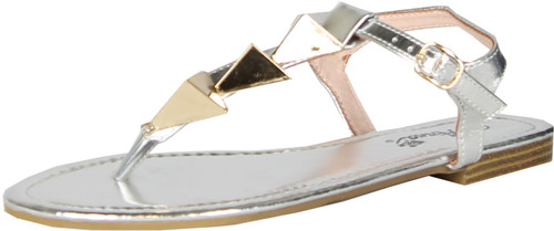 Anna Womens Avery Triangle Accent T-Strap Ankle Strap Flat Thong Sandal