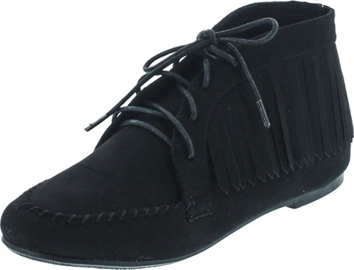 Bamboo Womens Circus-03 Fringe Moccasin Lace Up Fashion Bootie