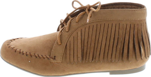 Bamboo Womens Circus-03 Fringe Moccasin Lace Up Fashion Bootie