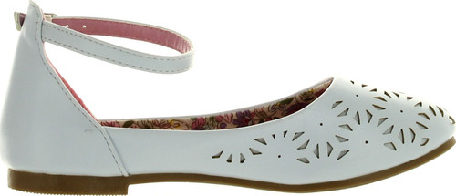 Little Angel Girls Lola-731E Leatherette Perforated Ankle Strap Ballet Flat Sandal