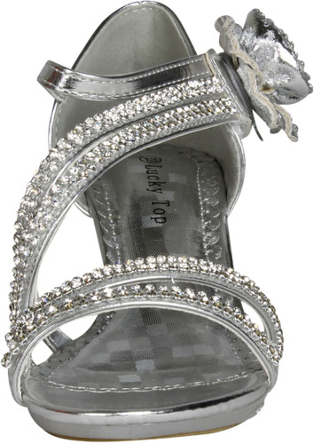 Lucky Top Girls F 32K Little Girls Rhinestone Heel Platform Dress Sandals Silver