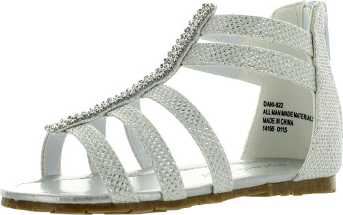 Little Angel Dani-822 Toddler's Strappy Rhinestone Back Zipper Flat Sandal Shoes