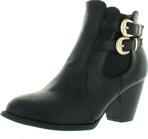 Top Moda Tail-3 Women's Buckle Stacked Block Heel Chelsea Ankle Booties