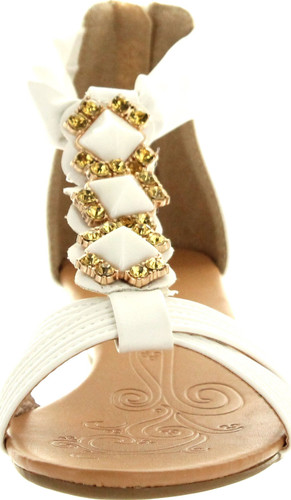 Bonnibel Womens Felice-2 Criss Cross T-Strap Gem Back Zipper Low Wedge Sandals