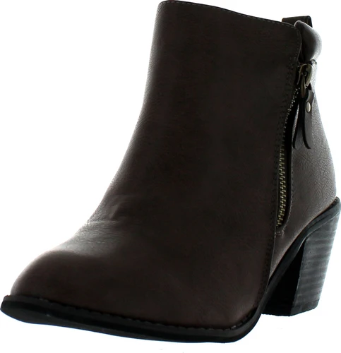 Reneeze Polo-01 Women's Zipper Stacked Chunky Heels Strappy Ankle Booties