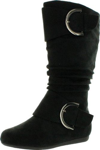 Top Moda Womens Bank-81 Mid Calf Round Toe Buckle Slouched Flat Boots
