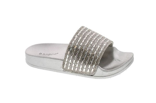 Static Footwear Womens Dazzling-01S Vibrance01 Open Toe Jeweled Rhinostone Slide Flip Flops Flat Sandal Slippers