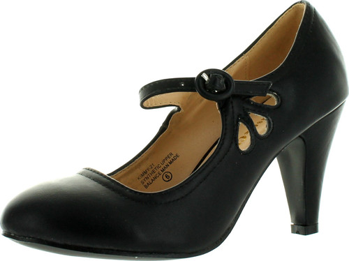 Static Footwear Kimmy-21 Women's Round Toe Pierced Mid Heel Mary Jane Style Dress Pumps