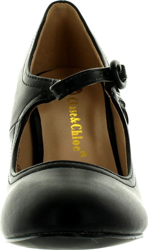 Static Footwear Kimmy-21 Women's Round Toe Pierced Mid Heel Mary Jane Style Dress Pumps