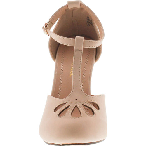 Static Footwear Kimmy-36 Women's Teardrop Cut Out T-Strap Mid Heel Dress Pumps