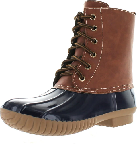 Axny Dylan Womens Lace Up Two Tone Combat Style Calf Rain Duck Boots