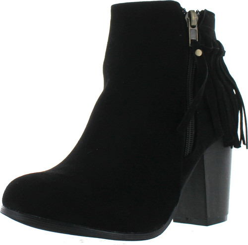 Static Footwear Women's Chunky Heel Fringe Zipper Closure Ankle Booties