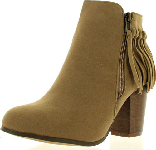 Static Footwear Women's Chunky Heel Fringe Zipper Closure Ankle Booties
