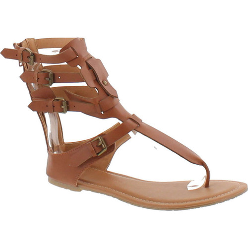 Wild Diva Tanaya-540 Women T-Strap Buckle Gladiator Back Zip Flat Thong Sandal