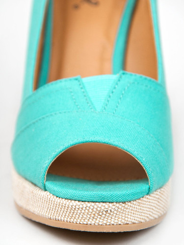 Qupid Talen-265 Peep Toe Canvas Wedge Heel Sandals