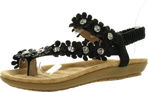 Link Calista68 Kids Petal Rhinestone Flower Ankle Strap Slingback Thong Sandals