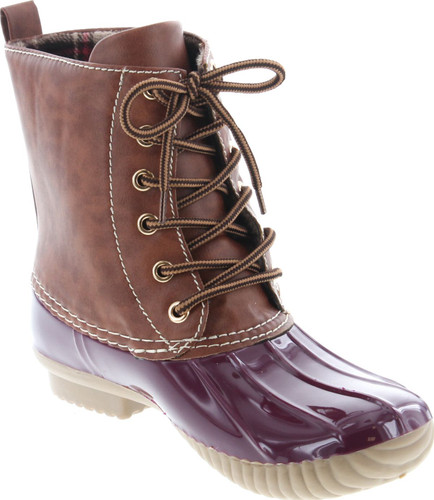 Axny Dylan Women's Lace Up Two Tone Combat Style Calf Rain Duck Boots