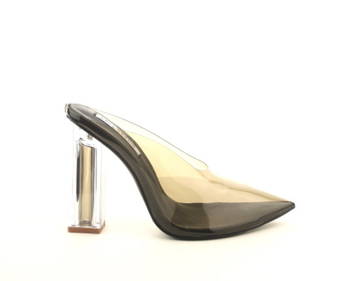 Cape Robbin Atom Women's Lucite Clear Block Chunky High Heel Closed Toe Open Back Slide Sandal