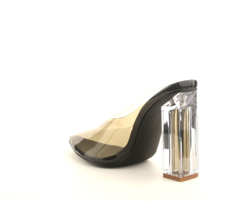Cape Robbin Atom Women's Lucite Clear Block Chunky High Heel Closed Toe Open Back Slide Sandal