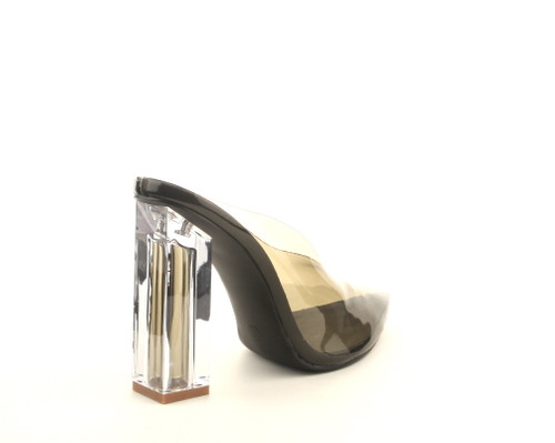 Cape Robbin Atom Women's Lucite Clear Block Chunky High Heel Closed Toe Open Back Slide Sandal