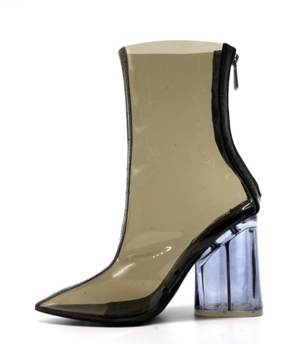 Cape Robbin Crystal Glaze Womens Perspex Lucite Clear Pointy Toe Chunky Heel Ankle Boots