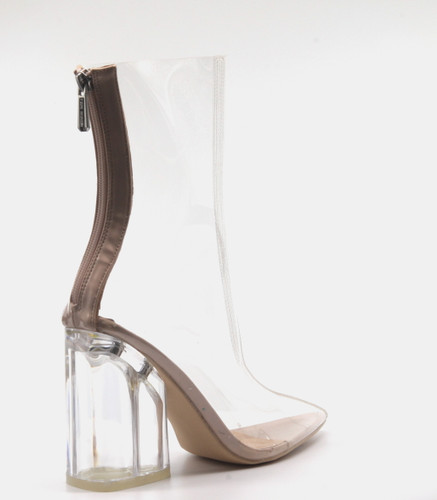 Cape Robbin Crystal Glaze Womens Perspex Lucite Clear Pointy Toe Chunky Heel Ankle Boots