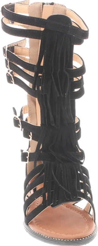 Katia 50K Little Girls Strappy Buckled Fringe Gladiator Flat Sandals