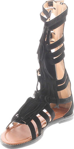 Katia 50K Little Girls Strappy Buckled Fringe Gladiator Flat Sandals