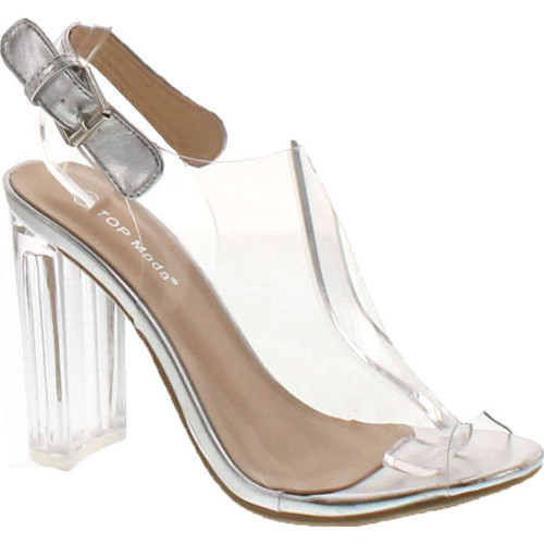 Top Moda Women's Fenton-1 Lucite Clear Strappy Block Chunky High Heel Open Peep Toe Sandal