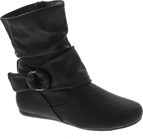Static Footwear Selena-58 Women's Fashion Mid Calf Flat Heel Side Zipper Slouch Boots