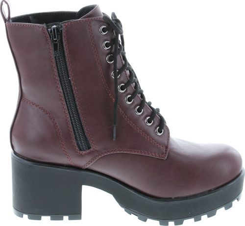 Soda Women's Magpie Faux Leather Lace-Up Combat Mid Heel Military Ankle Boots