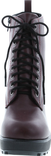 Soda Women's Magpie Faux Leather Lace-Up Combat Mid Heel Military Ankle Boots