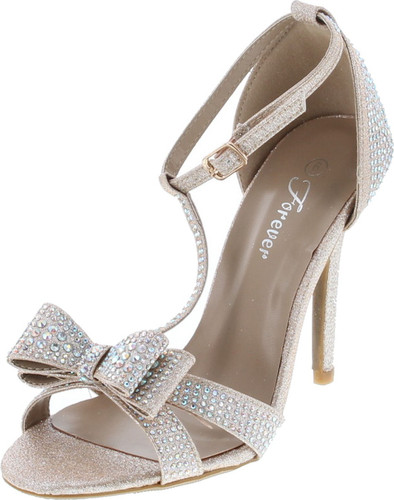 Forever Link Alina-64 Rhinestone Glitter Tstrap Bow Detail Formal Heel