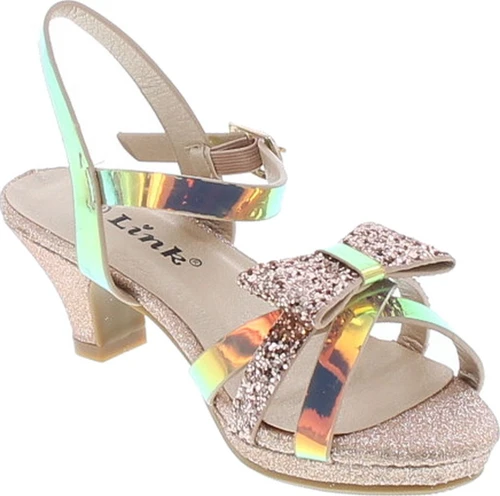 Link Smart-79K Girl's Glitter Bow Strap Buckle Platform Wrapped Heel Sandals