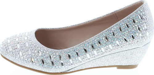 Link Fisher-3K Girl's Slip On Rhinestone Wrapped Wedge Heel Party Shoes