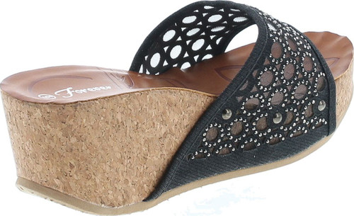 Forever Womens Cork Wedge Open Toe Rhinestone Embellished Sandals