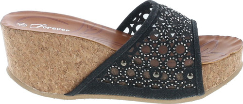 Forever Womens Cork Wedge Open Toe Rhinestone Embellished Sandals