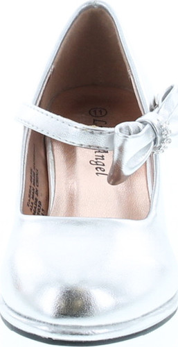 Little Angel Tasha-685E Glitter Bow Mary Jane Pump - Silver