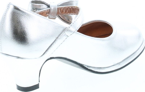 Little Angel Tasha-685E Glitter Bow Mary Jane Pump - Silver