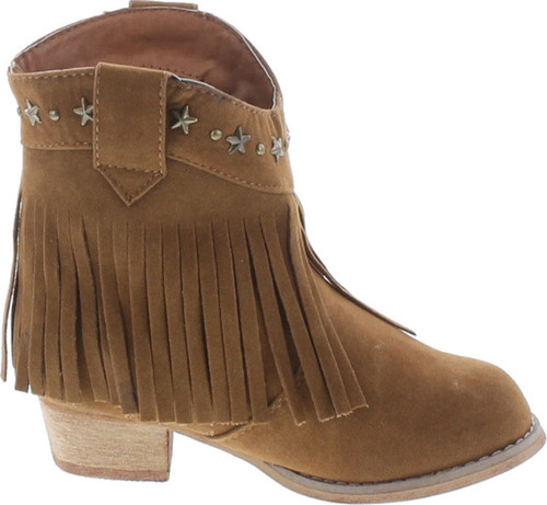 I Yokids Cece-65K Girl's Modern Studded Fringe Cowboy Chunky Ankle Bootie