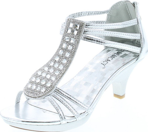 Delicacy Angie-27 Women's Patent Open Toe Rhinestone Beads D'orsay Zip Closure Kitten Heel Dance Shoes
