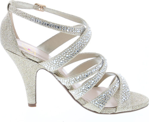 Delicious Women's Peep Toe Rhinestone Glitter Crossing Strap Dance Sandals