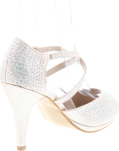 Bella Marie Shania-1 Women's Peep Toe Rhinestone Glitter Crossing Strap Dance Sandals