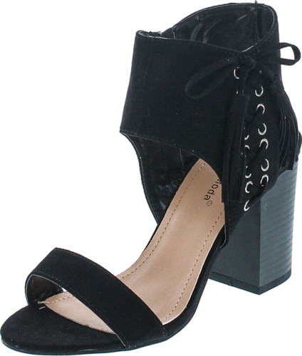 Top Moda Women's Lace Up Side Top Moda Troy-1 Tassel Fringe Stacked Chunky Heel Sandal