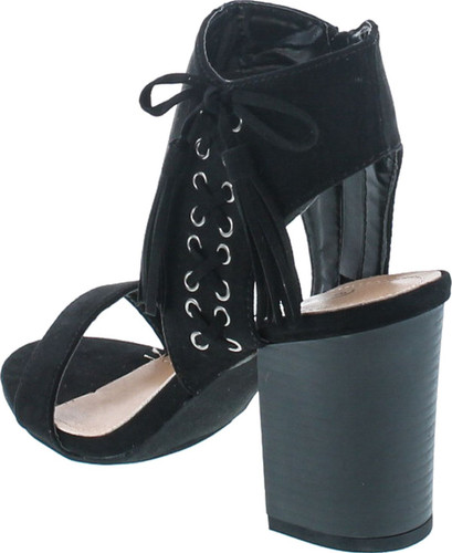 Top Moda Women's Lace Up Side Top Moda Troy-1 Tassel Fringe Stacked Chunky Heel Sandal