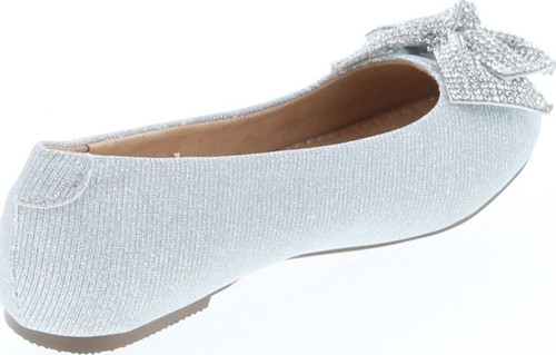 De Blossom Girl Gigi-1X Shimmer Bow Casual Slip On Prom Party Dress Ballet Flat Shoes