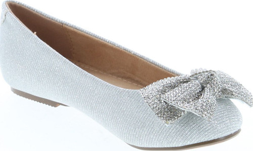 De Blossom Girl Gigi-1X Shimmer Bow Casual Slip On Prom Party Dress Ballet Flat Shoes