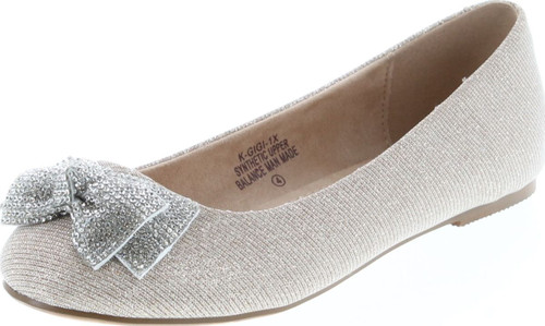 De Blossom Girl Gigi-1X Shimmer Bow Casual Slip On Prom Party Dress Ballet Flat Shoes