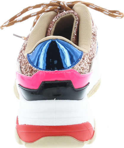 Yoki Tubuler-04 Women's Chunky Trainer Sequin Lace Up Fashion Sneaker