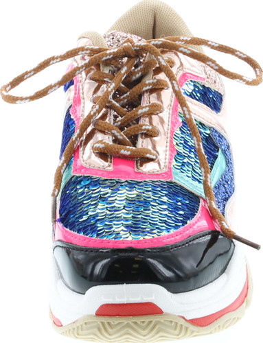 Yoki Tubuler-04 Women's Chunky Trainer Sequin Lace Up Fashion Sneaker
